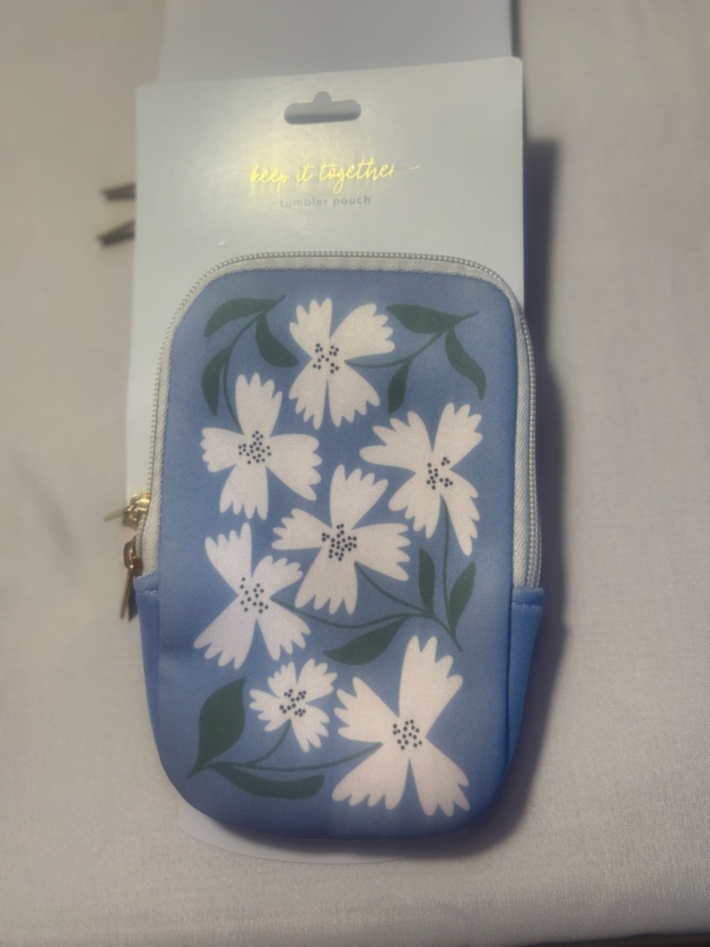 Blue Floral Multi-use Tumbler Pouch Makeup Case Utility Phone Bag New